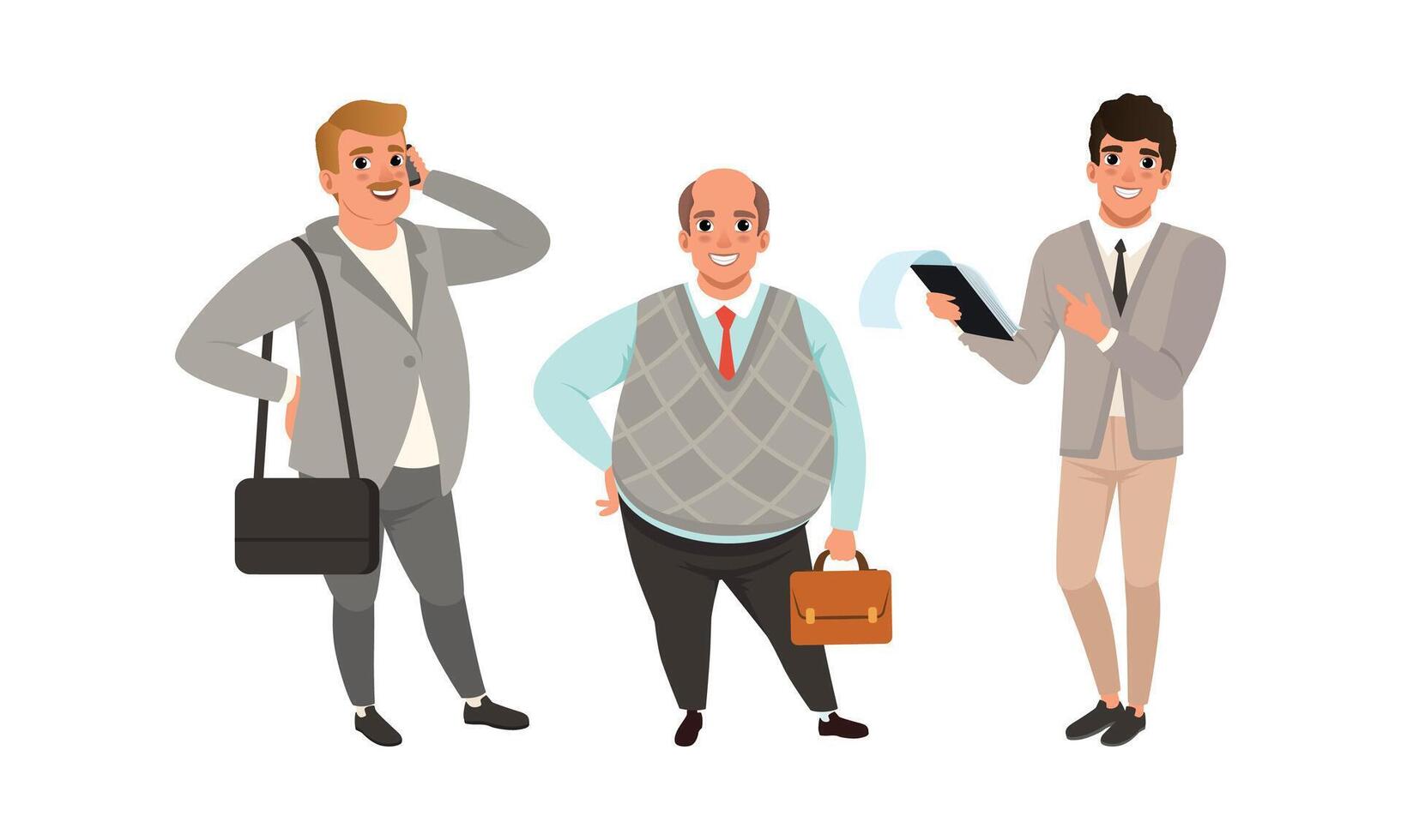 Male Character in Formal Clothing with Briefcase Illustration Set vector