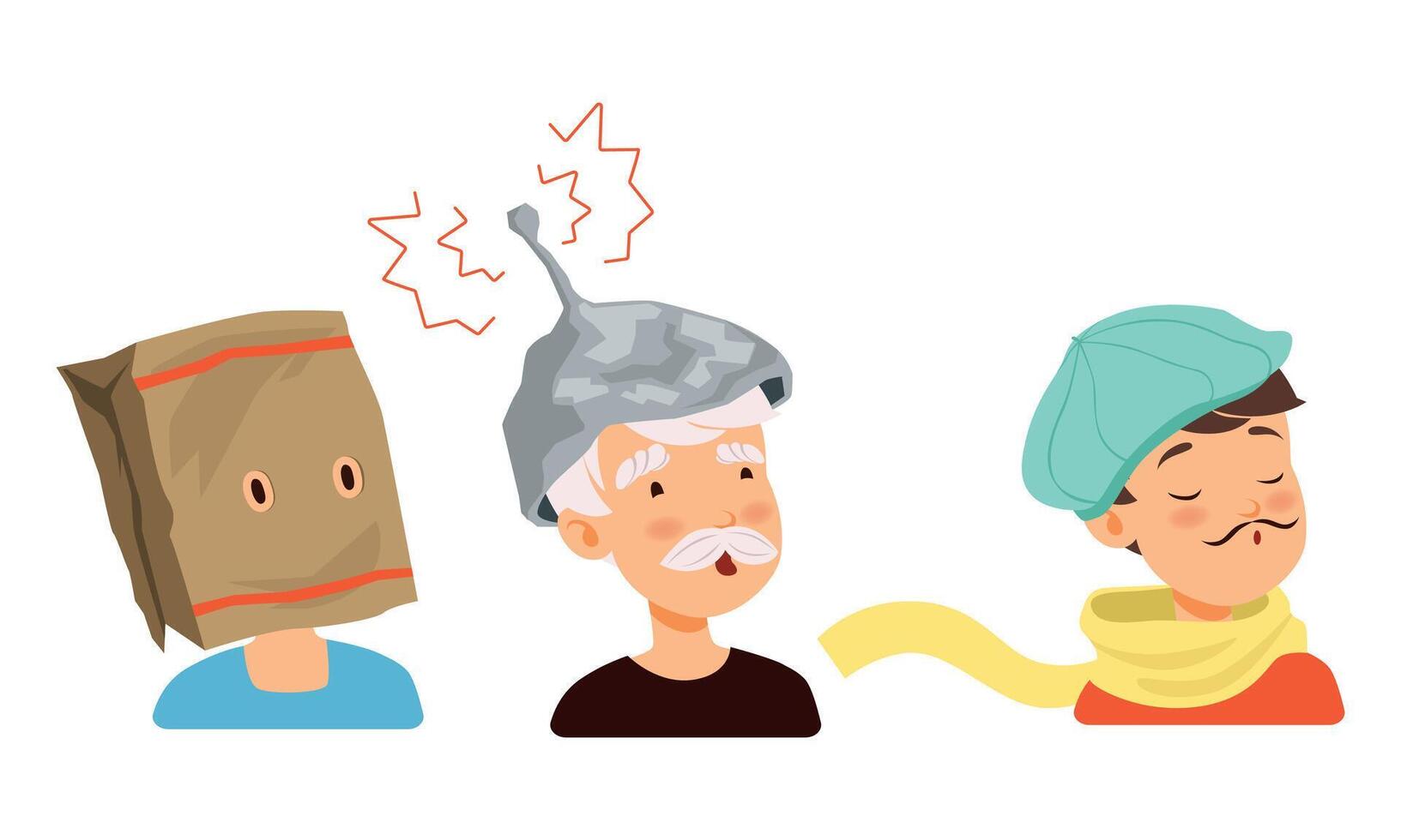 Male Avatars with Different Headdress and Headgear Set vector