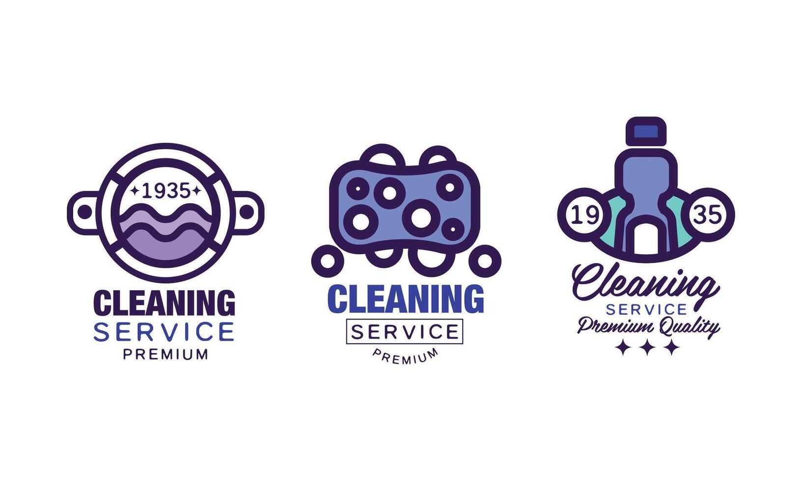 Cleaning Service Logo Template with Soap Bubbles and Detergent Set vector