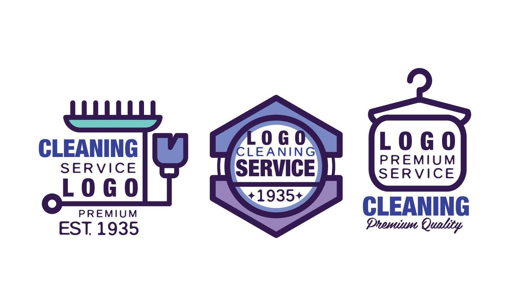 Cleaning Service Logo Template with Clothes Hanger and Brush Set vector