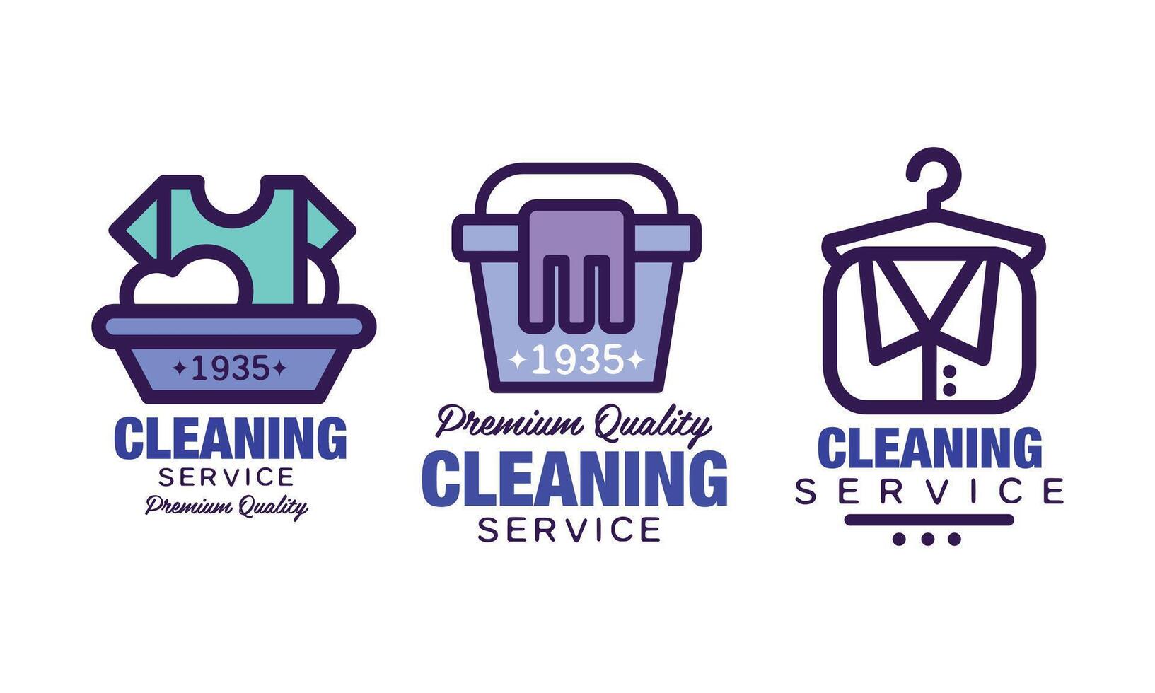 Laundry Cleaning Service Logo Template with Clothes Hanger and Basin Set vector