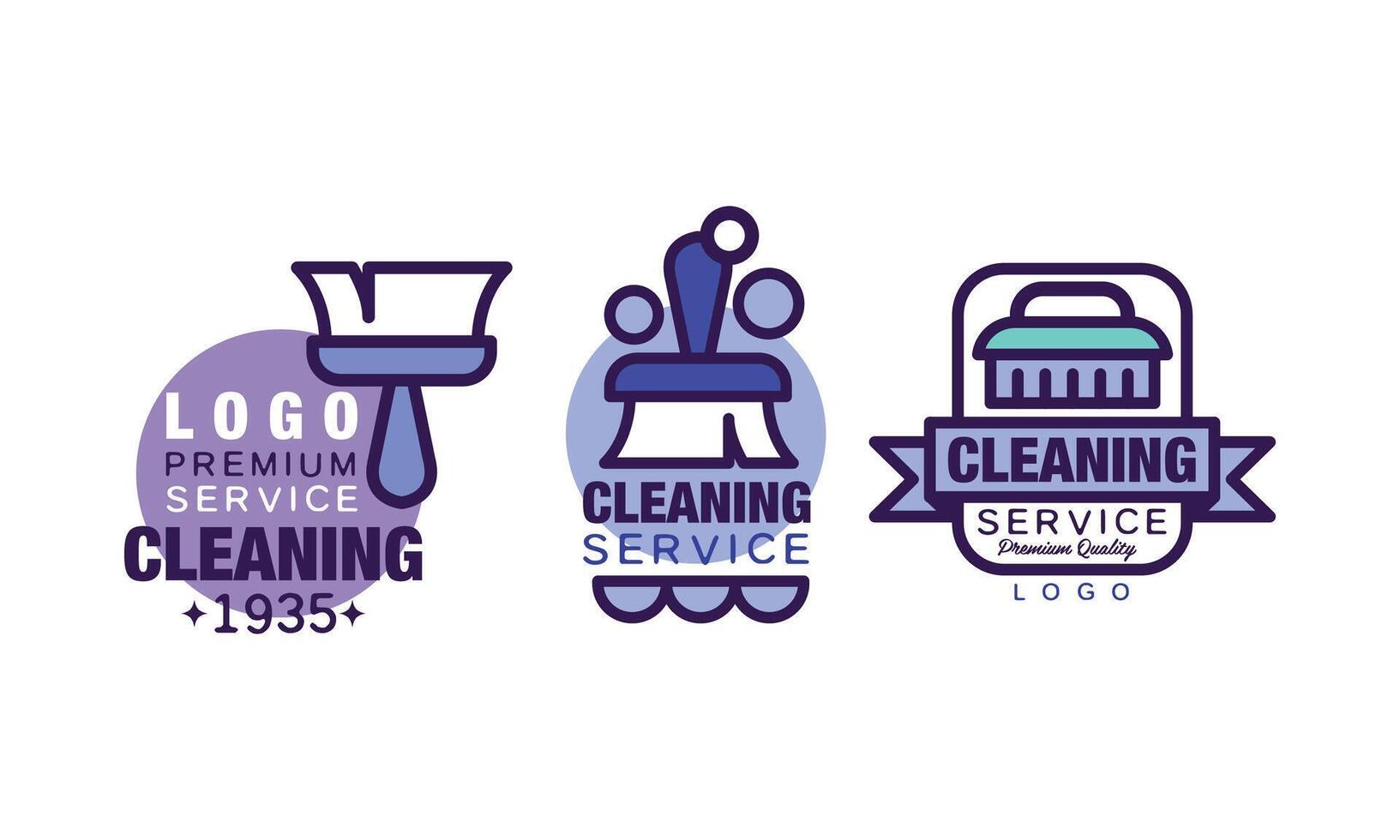 Cleaning Service Logo Template with Brush and Soap Bubbles Set vector