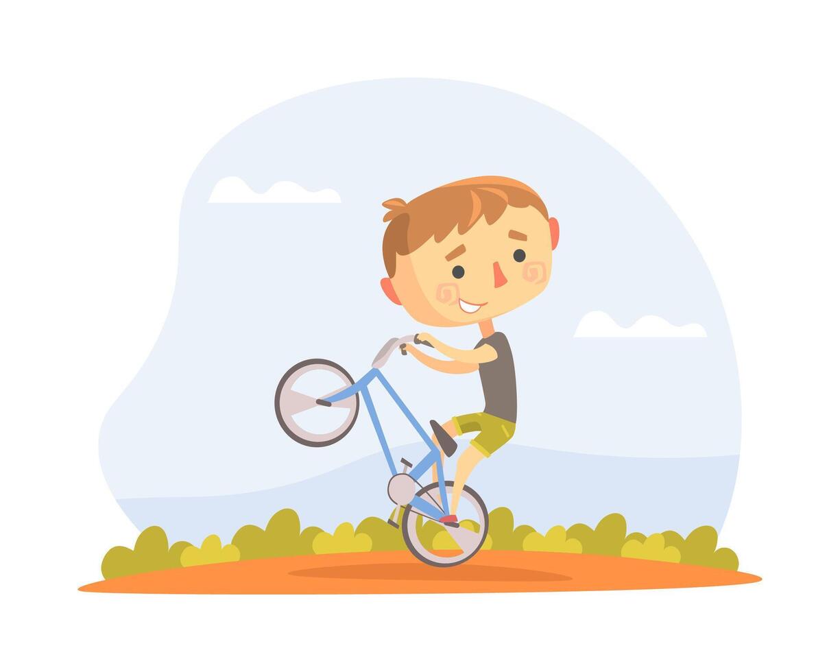 Teen Kid Performing Wheelie Stunt on BMX Bike Illustration vector