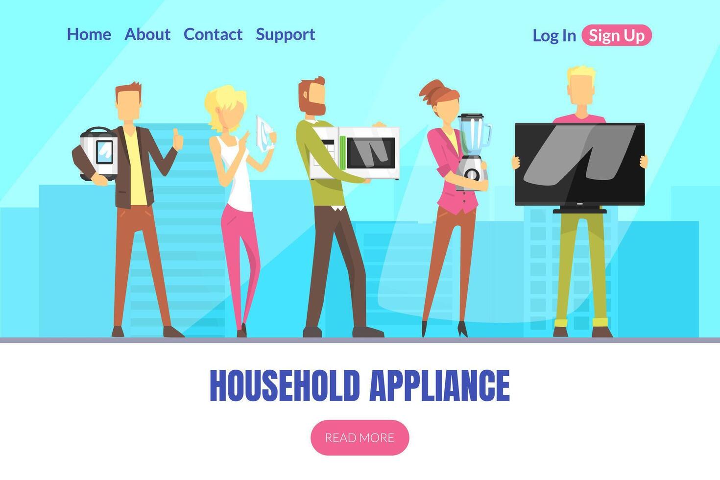 People Characters Standing in Queue Making Purchases at Household Devices Department Store Landing Page Design vector