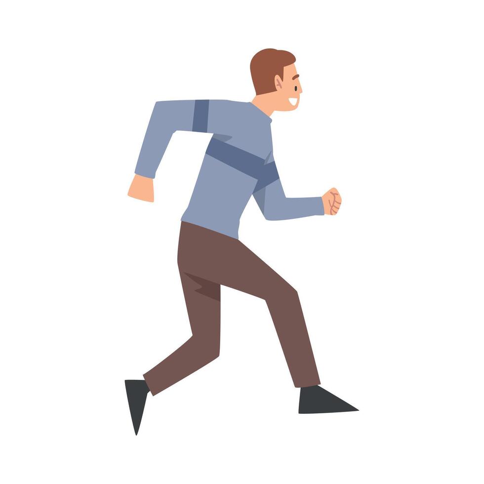 Joyful Running Man Dressed in Casual Clothes Cartoon Style Illustration vector