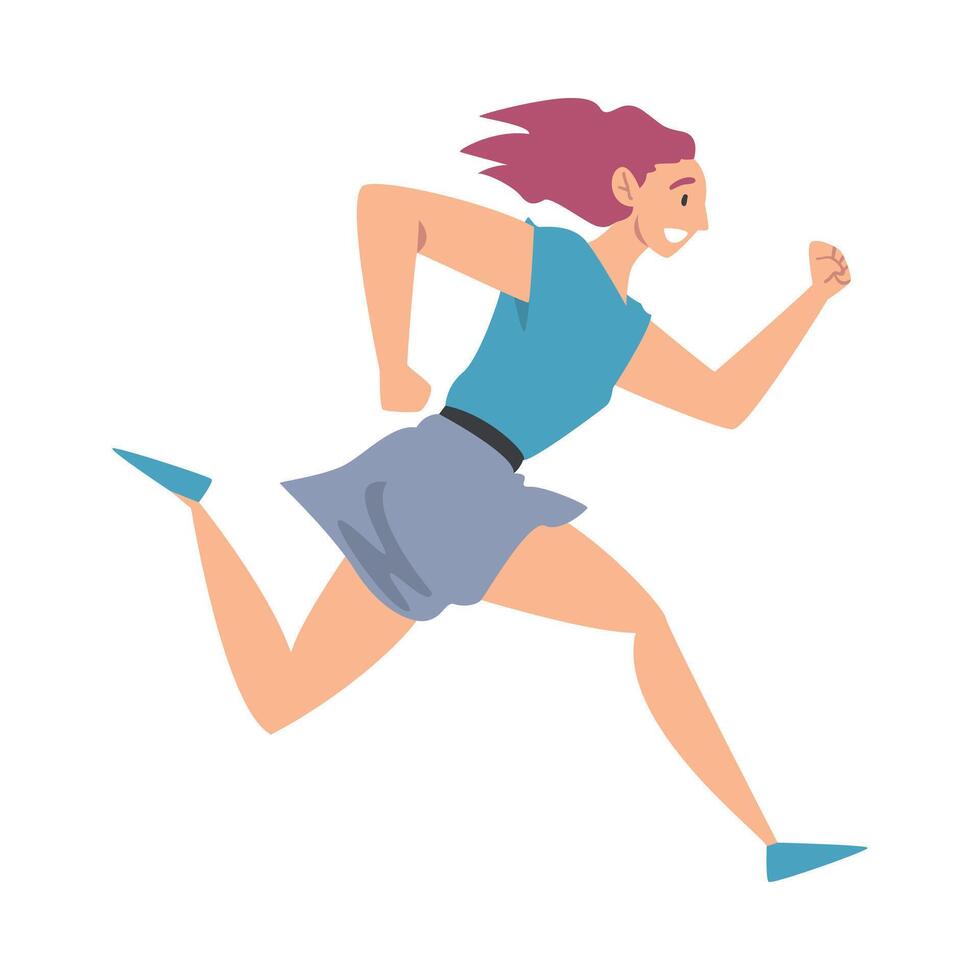 Girl Running Dressed in Casual Clothes Cartoon Style Illustration vector