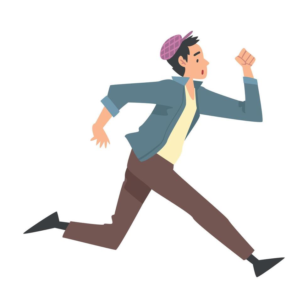 Young Man Running Dressed in Casual Clothes Cartoon Style Illustration vector