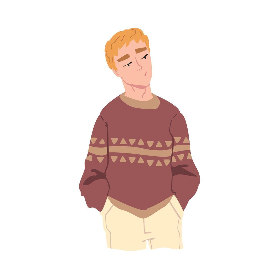 Young Handsome Man in Fashionable Clothes Standing with Hands in his Pockets Cartoon Style Illustration vector