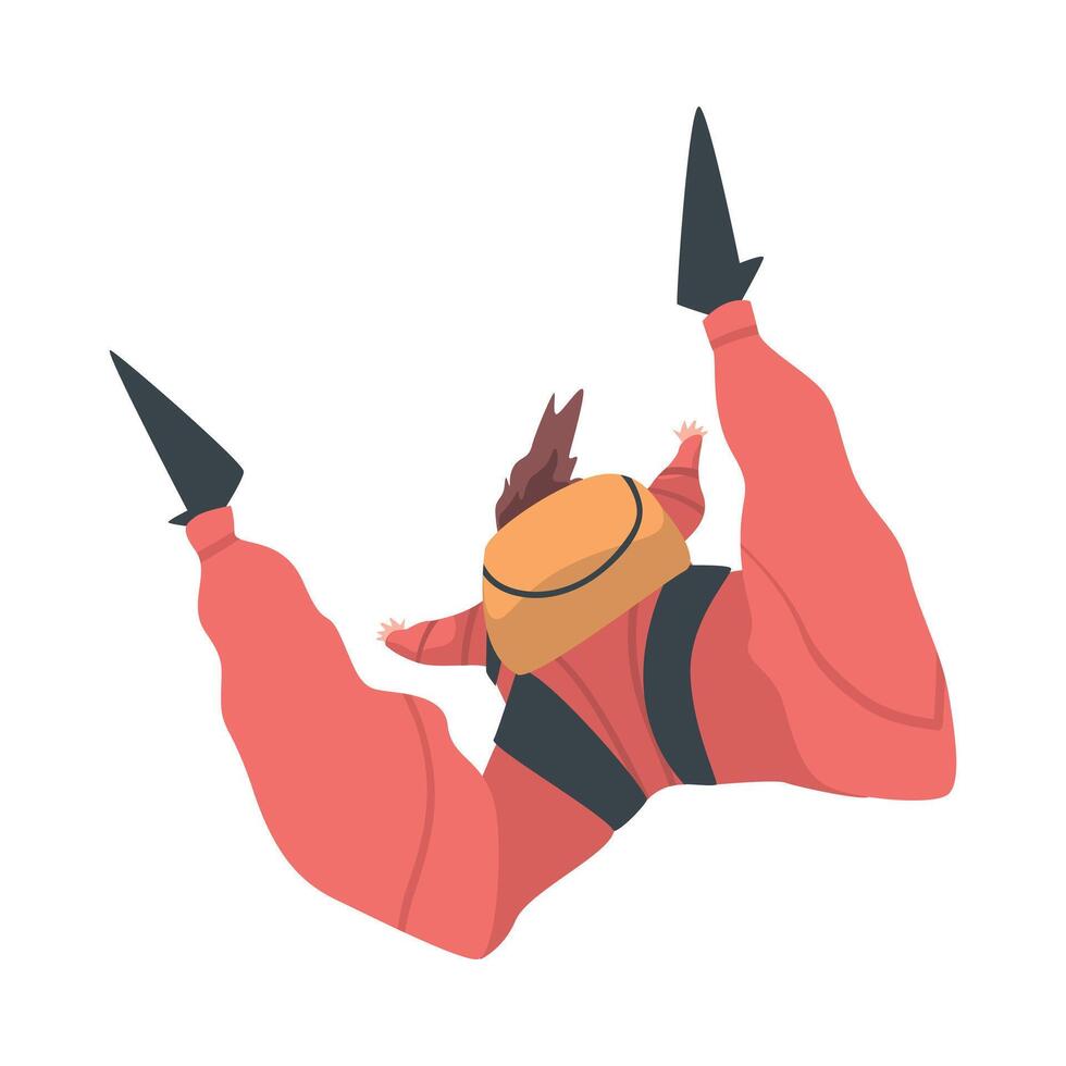 Skydiver Doing Base Jump, Man Jumping with Parachute in Sky, Skydiving Extreme Sport Cartoon Style Illustration vector