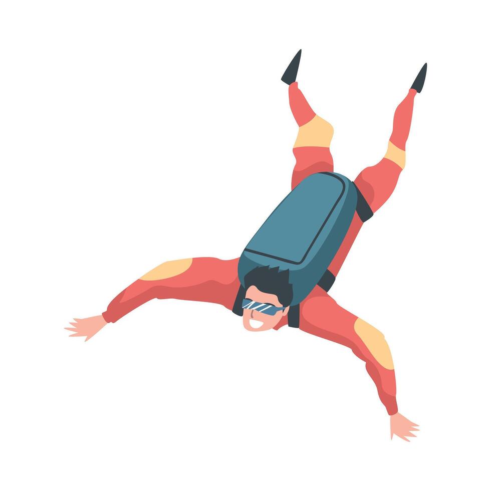 Skydiver Enjoying Freefall Freedom, Man Jumping with Parachute, Skydiving Extreme Sport Cartoon Style Illustration vector