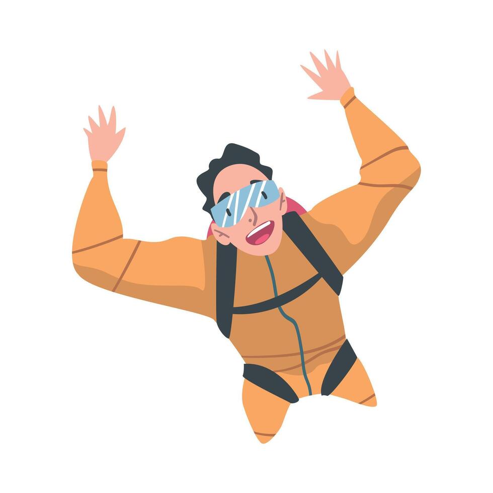 Skydiver Enjoying Freefall Freedom, Smiling Person Jumping with Parachute, Skydiving Extreme Sport Cartoon Style Illustration vector