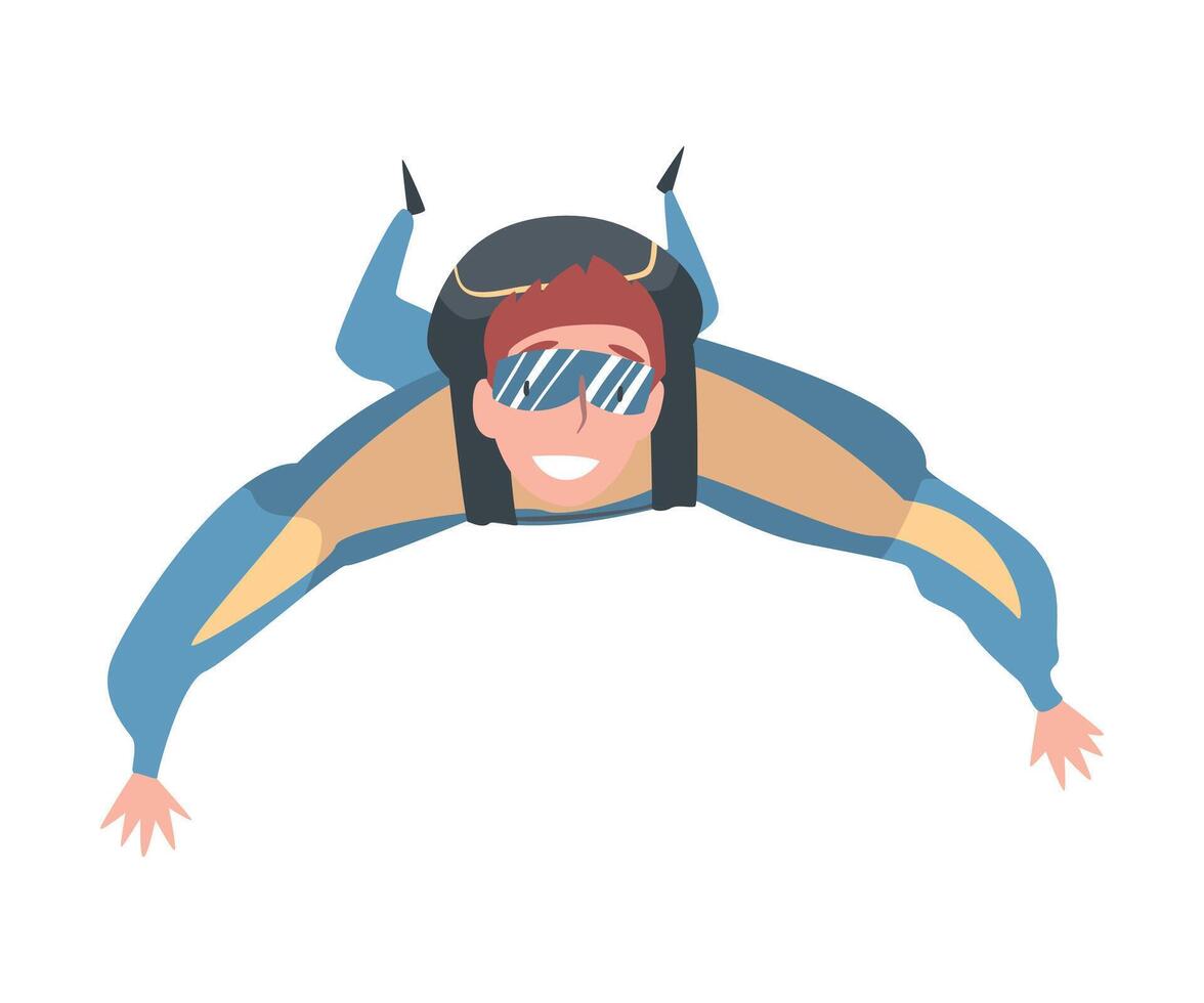 Male Skydiver Enjoying Freefall Freedom, Smiling Man Jumping with Parachute in Sky, Skydiving Parachuting Extreme Sport Cartoon Style Illustration vector