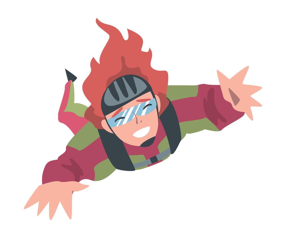 Smiling Woman Skydiver Enjoying Freefall Freedom, Female Person Jumping with Parachute in Sky, Skydiving Extreme Sport Cartoon Style Illustration vector