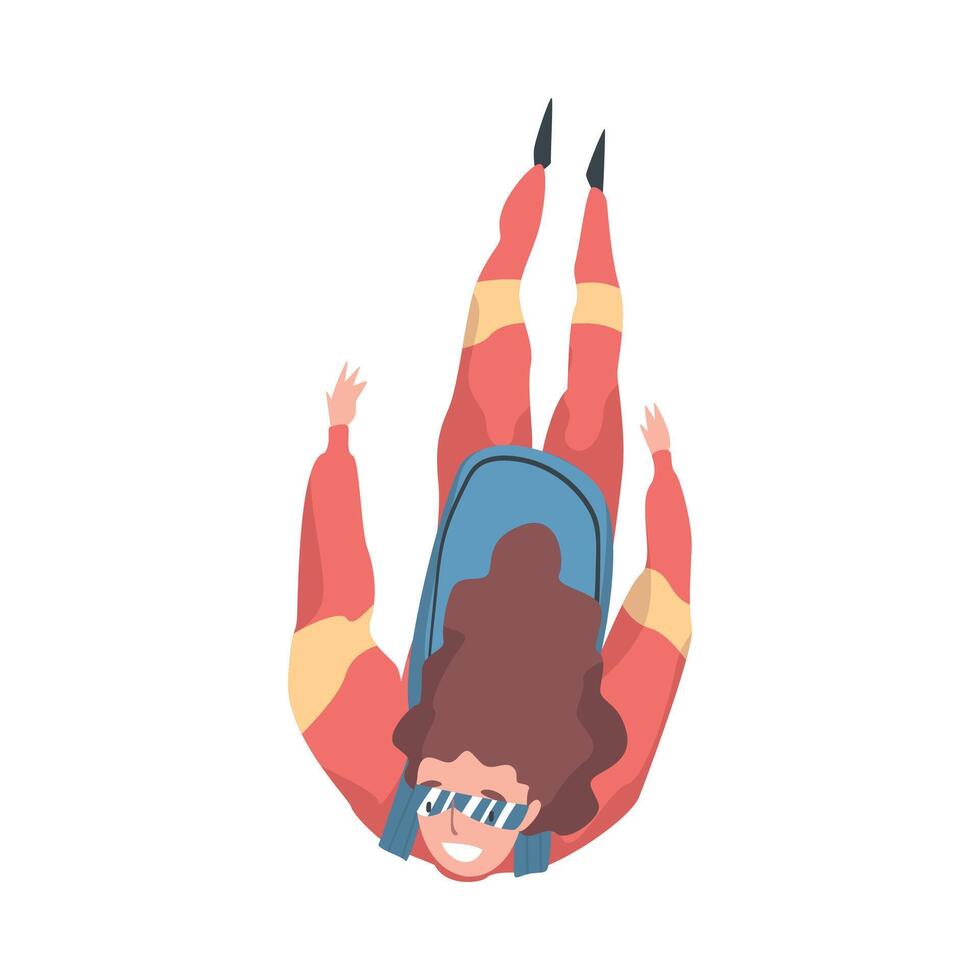 Girl Skydiver Doing Base Jump, Person Jumping with Parachute in Sky, Skydiving Parachuting Extreme Sport Cartoon Style Illustration vector