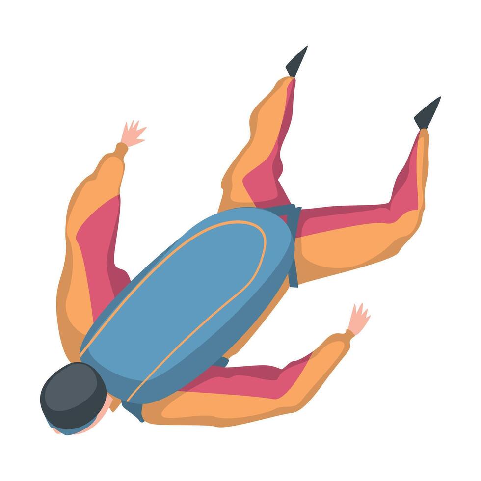 Man Skydiver Doing Base Jump with Parachute, Skydiving Parachuting Extreme Sport Cartoon Style Illustration vector