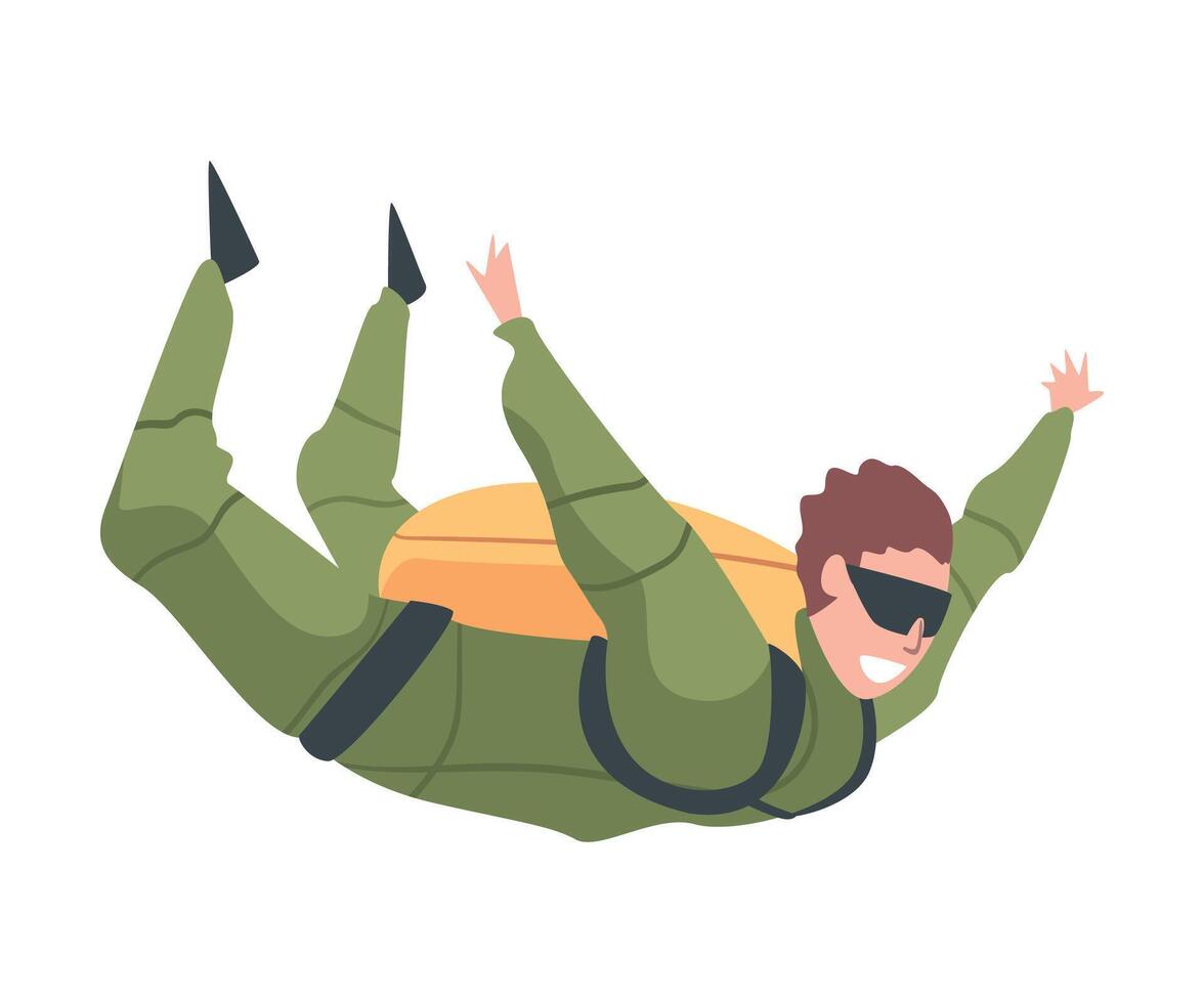 Skydiver Enjoying Freefall Freedom, Happy Person Jumping in Sky, Skydiving Parachuting Extreme Sport Cartoon Style Illustration vector
