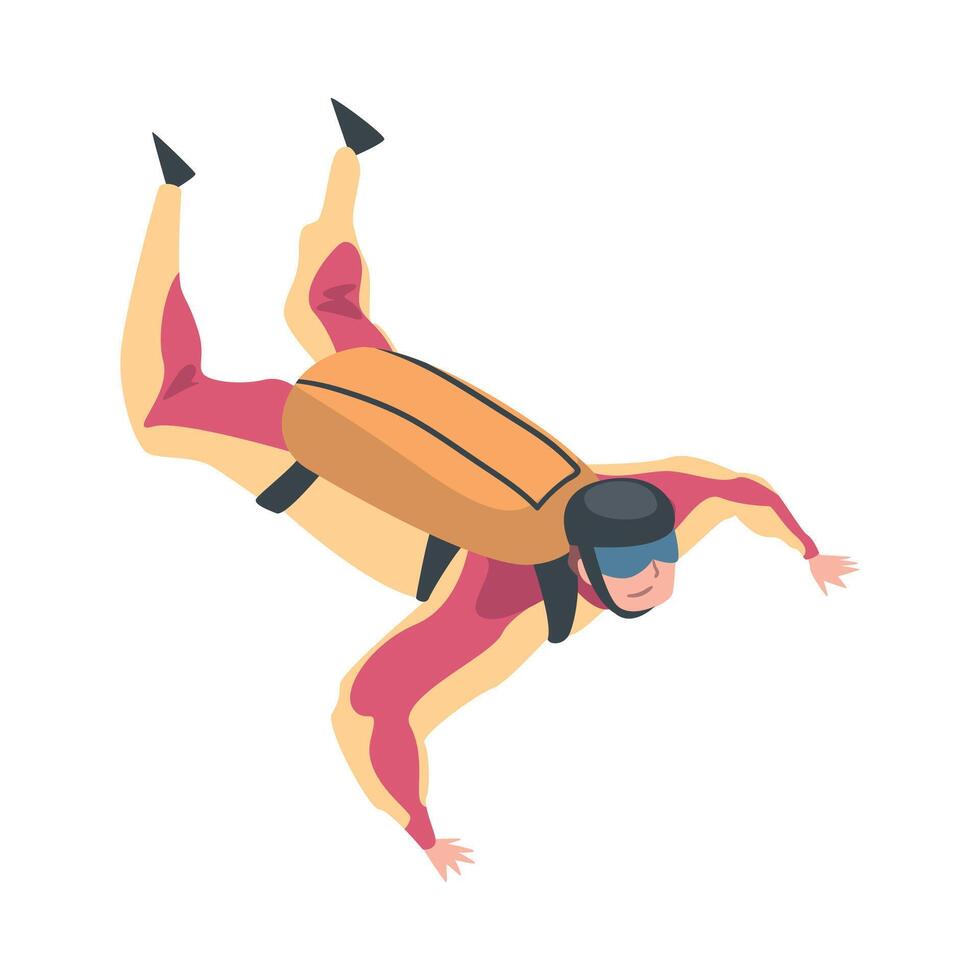 Skydiver Doing Base Jump with Parachute in Sky, Skydiving Parachuting Extreme Sport Cartoon Style Illustration vector