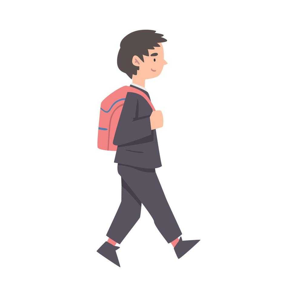 Side View of Cute Boy Walking with Backpack Cartoon Style Illustration vector
