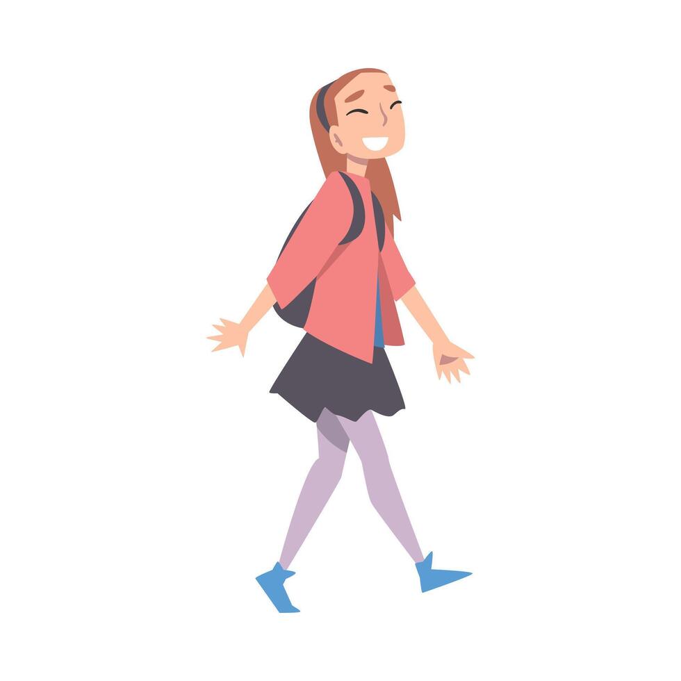 Cute Girl Walking with Backpack Style Illustration vector