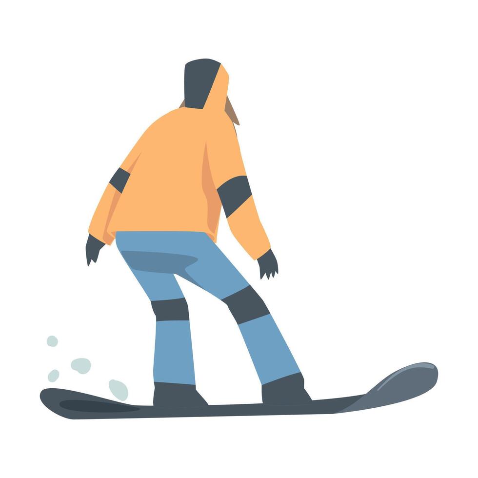 Back View of Snowboarder Character Dressed in Winter Clothing, Extreme Sport Activities, Winter Vacation Cartoon Style Illustration vector