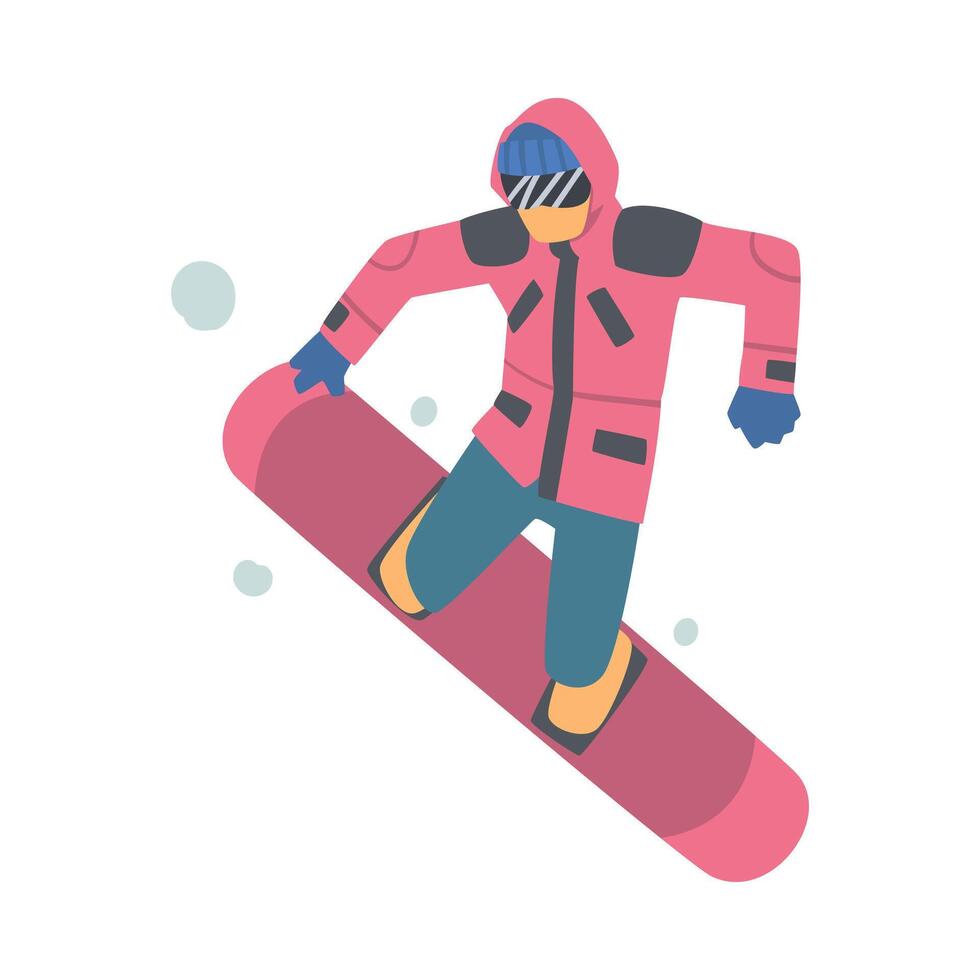Man Snowboarder Character Dressed in Winter Clothing and Goggles in Jump, Extreme Sport Activities, Winter Vacation Cartoon Style Illustration vector