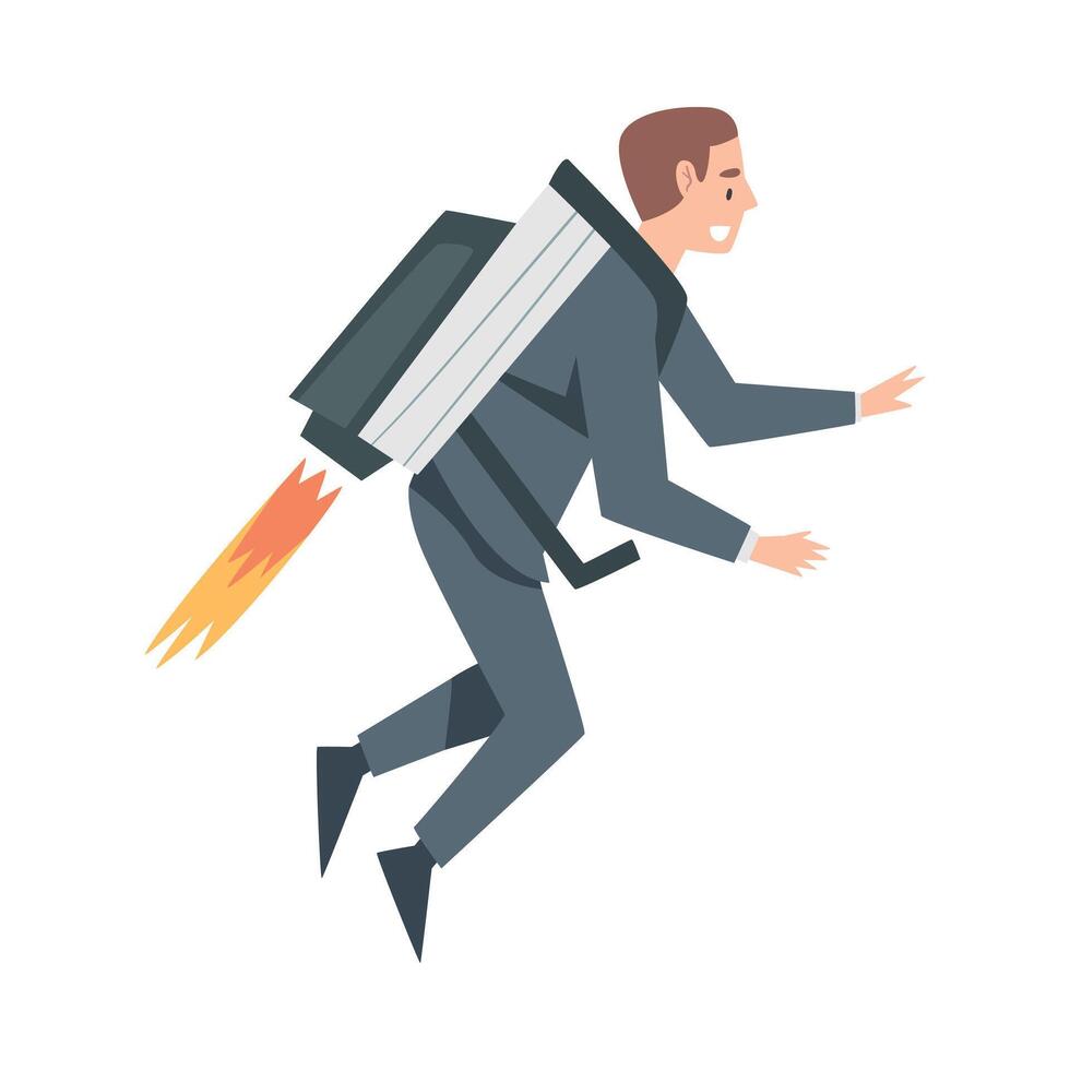 Businessman Flying with Jetpack, Leadership, Competitive Advantage, Startup Business Concept Cartoon Style Illustration vector