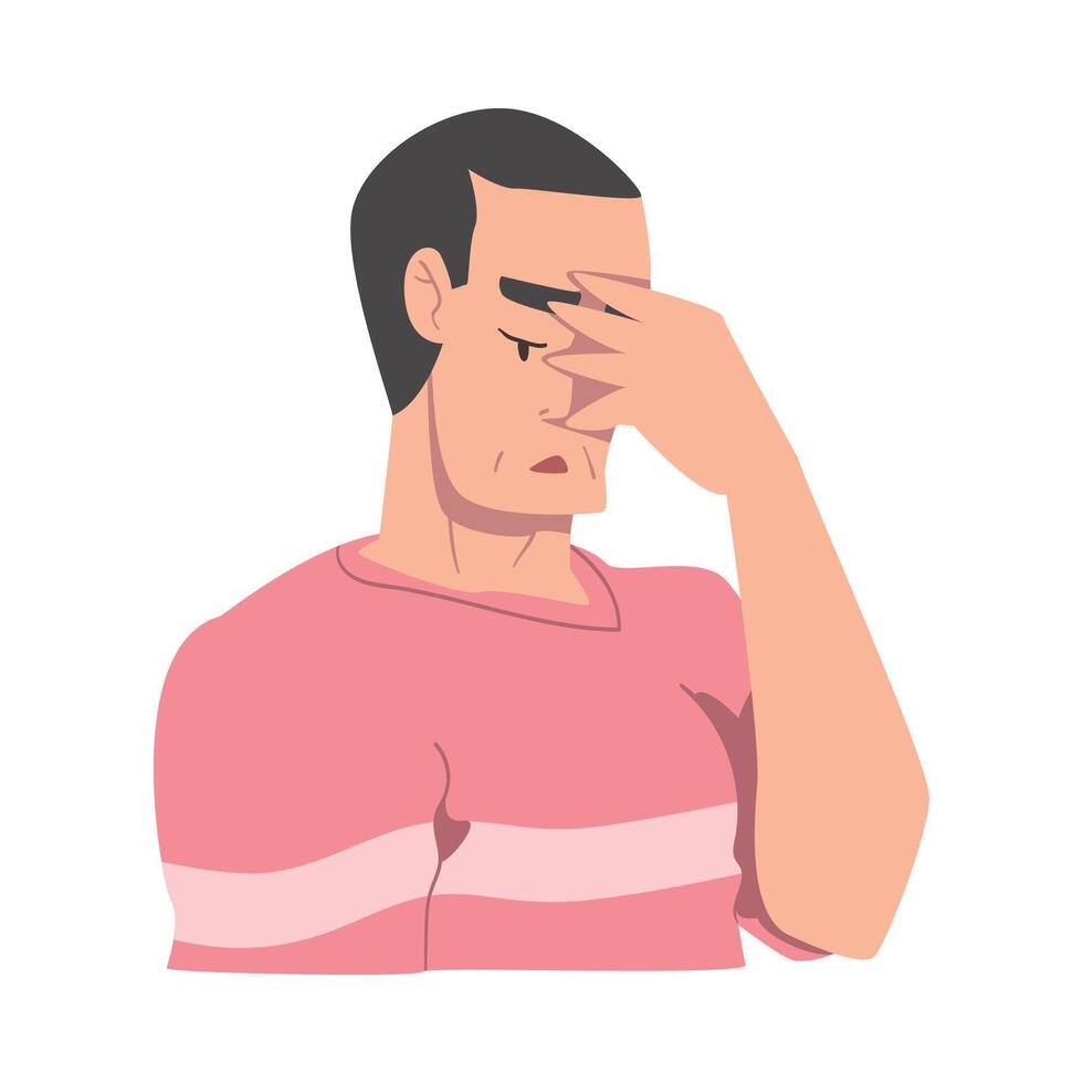 Embarrassed Young Man, Regretful Person Sorry and Apologizing Cartoon Style Illustration vector