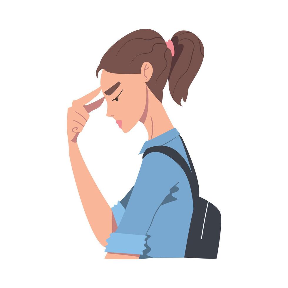 Embarrassed Young Woman, Regretful Person Sorry and Apologizing, Side View Cartoon Style Illustration vector