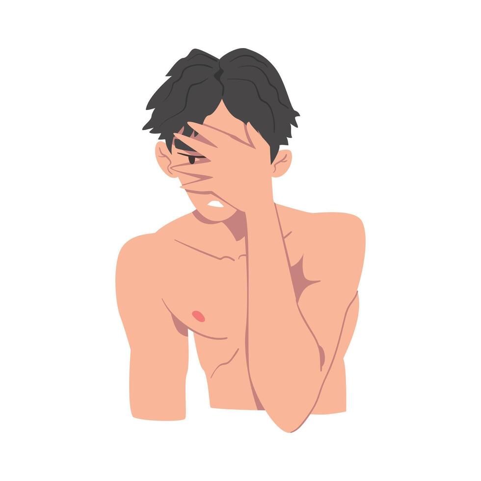 Embarrassed Man Covering his Face with Hand, Regretful Person Character Cartoon Style Illustration vector