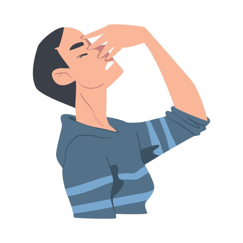 Embarrassed Guy Covering his Face with Hand Cartoon Style Illustration vector