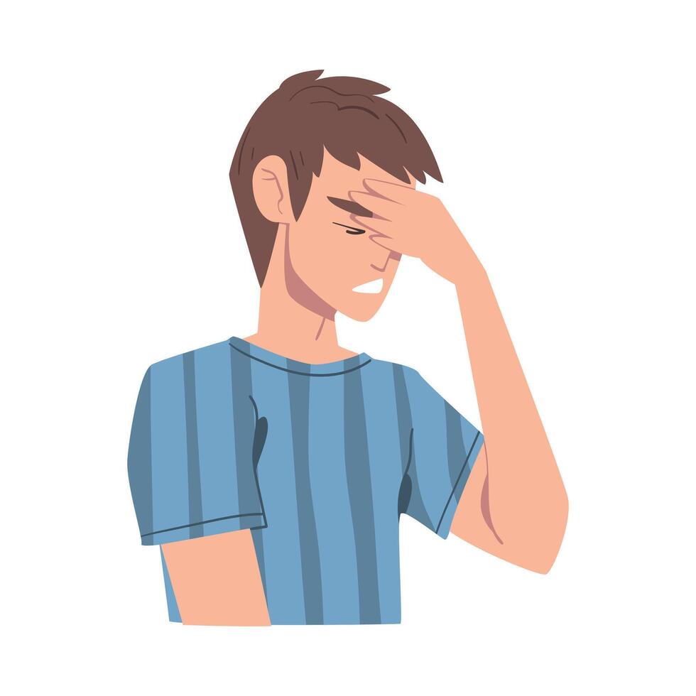 Embarrassed Man Covering his Face with Hand Cartoon, Person Admitting His Guilt Style Illustration vector