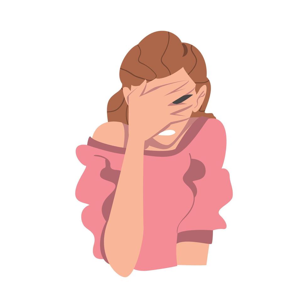 Embarrassed Woman Covering her Face with Hand, Regretful Person Character Cartoon Style Illustration vector