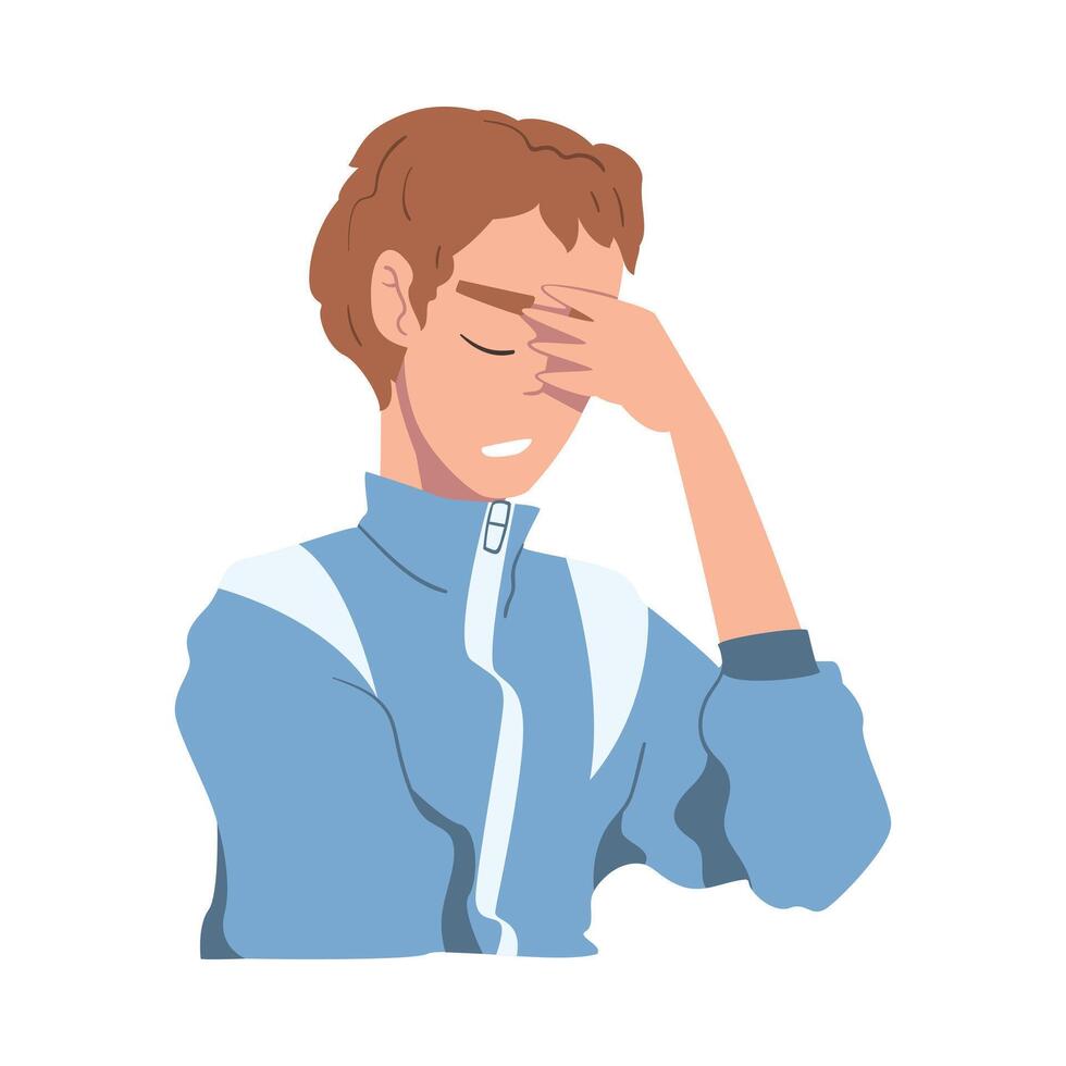 Embarrassed Young Man, Regretful Person Character Sorry and Apologizing Cartoon Style Illustration vector