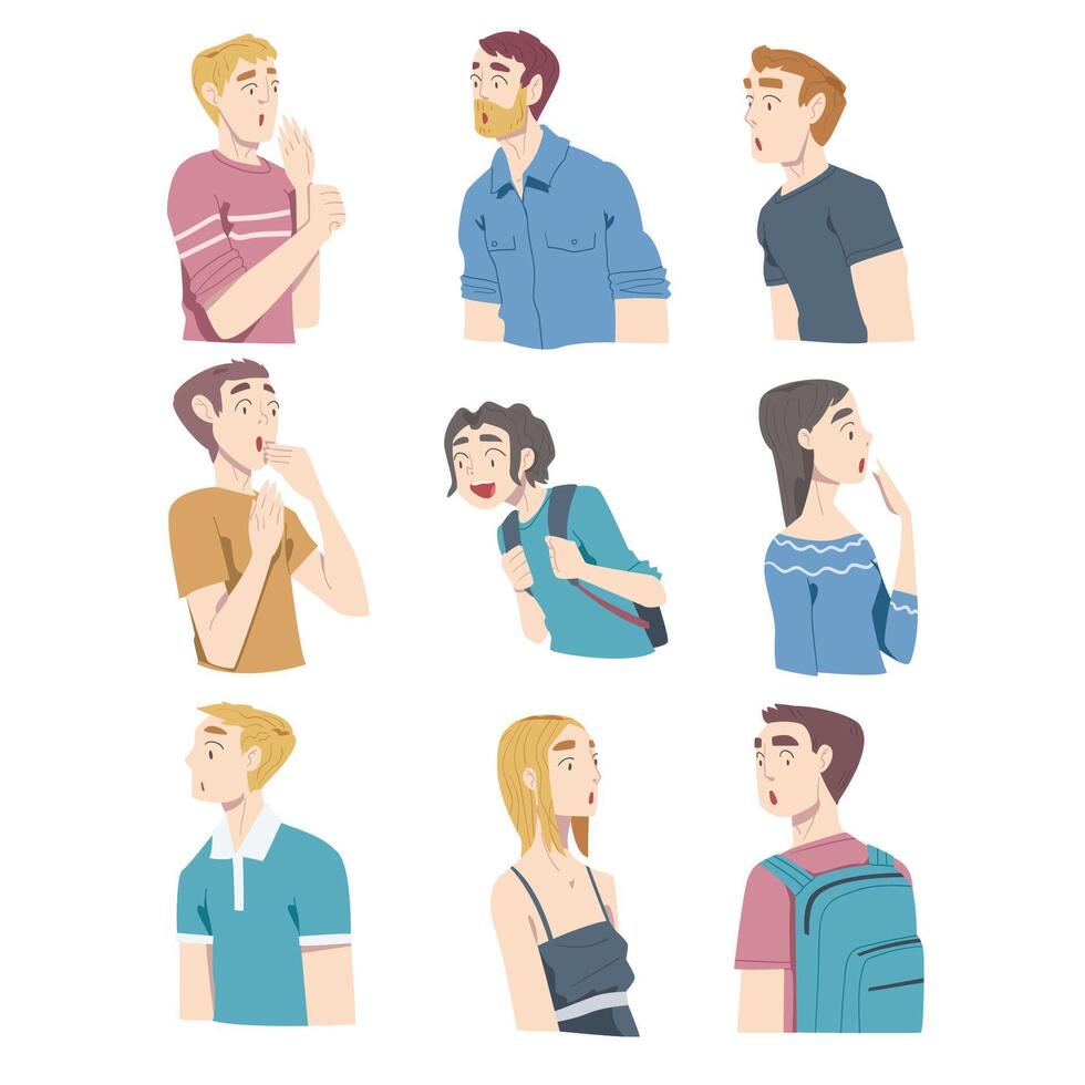 Surprised People, Young Men and Women Looking Shocked Cartoon Style Illustration vector