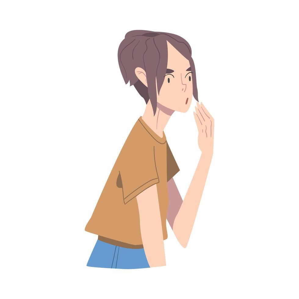 Surprised and Shocked Girl, Person Woman with Frightened Face Expression Cartoon Style Illustration vector