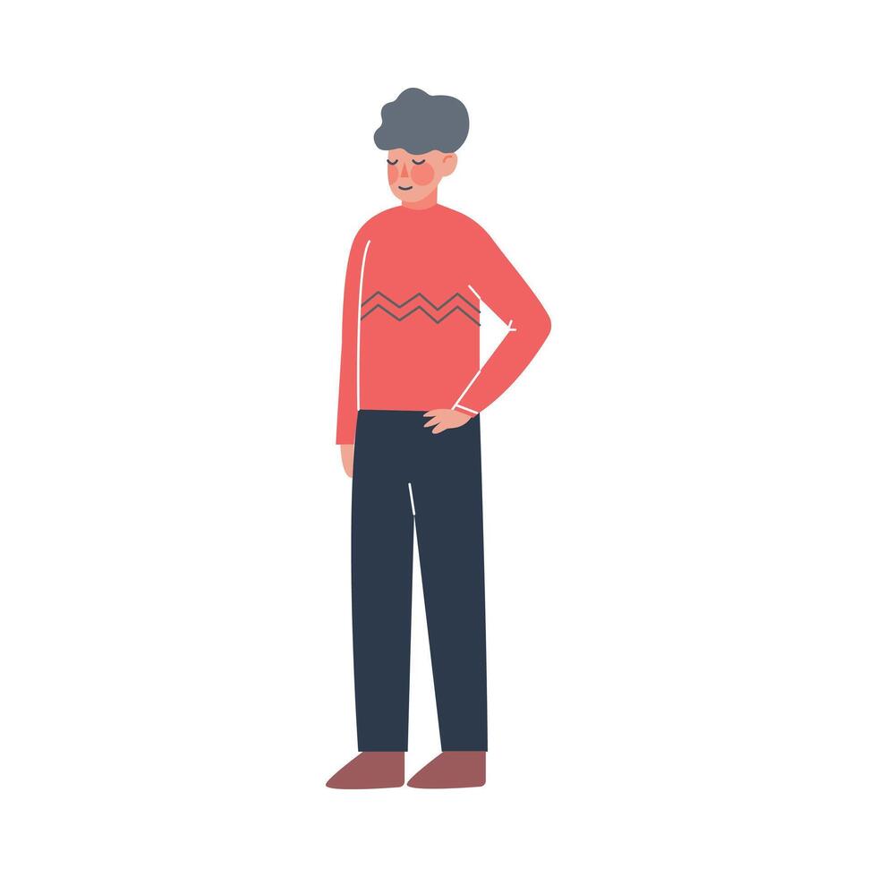 Teenage Boy Standing Full Length Posing for Photo Cartoon Style Illustration vector