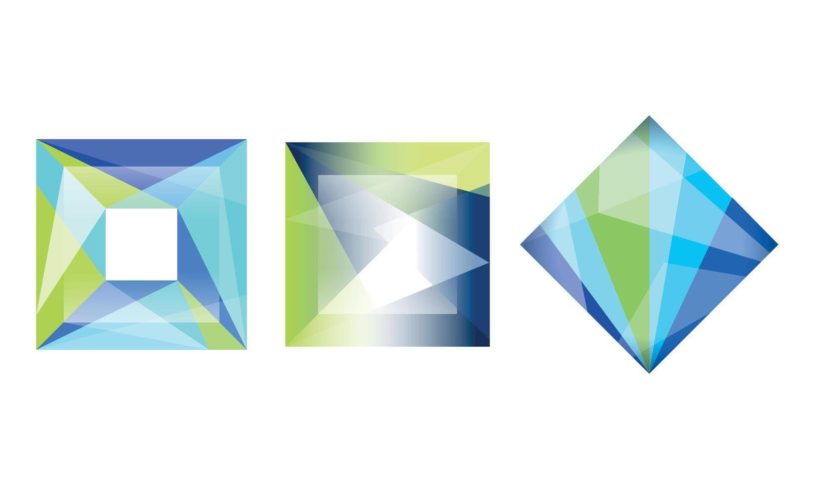 Abstract Geometric Shapes Collection, Faceted Crystal Gems of Square and Triangular Shape Web Design Elements Illustration vector