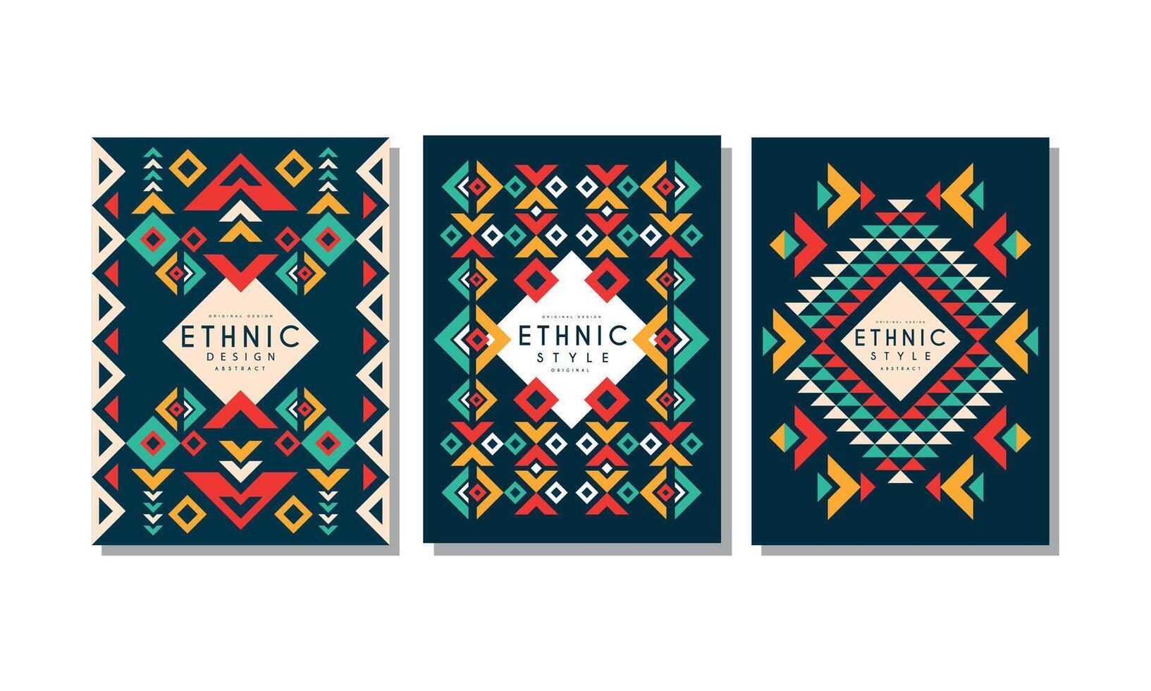 Colorful Cards with Geometric Ethnic Pattern Set, Flyer, Brochure Templates Abstract Design Illustration vector