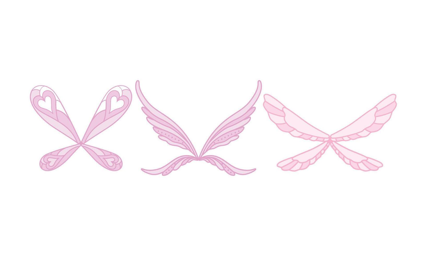 Beautiful Fairy Wings Collection Set, Transparent Fantasy Butterfly Wings Cartoon Illustration vector