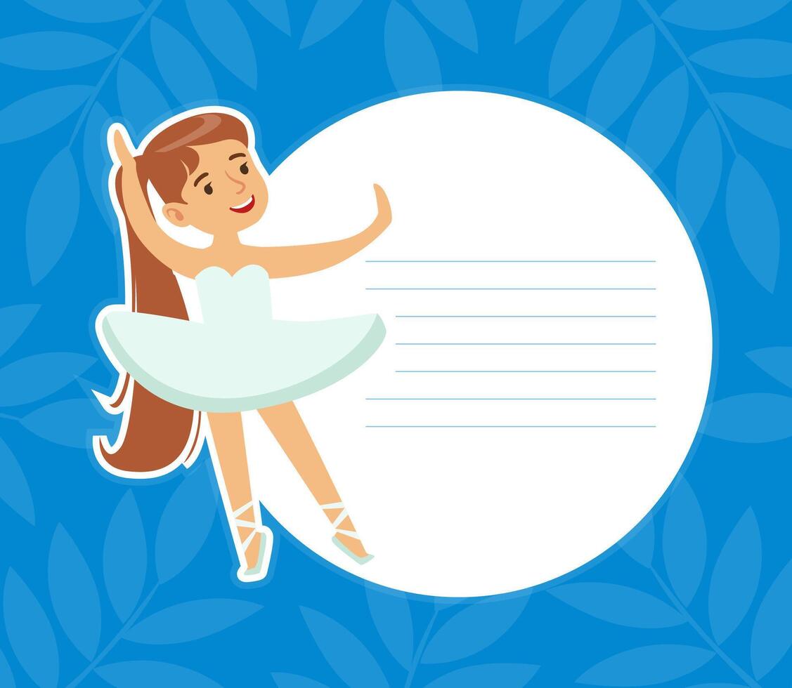 Little Ballerina with Blank Banner, Girl Ballet Dancer and Space for Text Cartoon Illustration vector