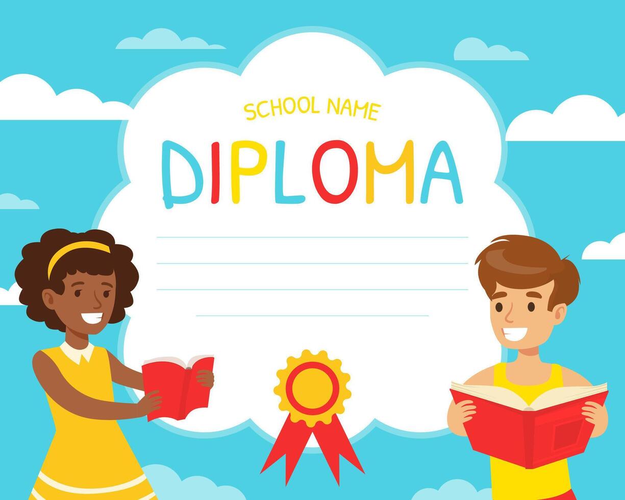 School Diploma, Education and Sports Competition Participation Certificate Cartoon Illustration vector