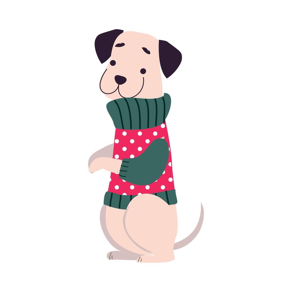 Funny Puppy Warm Winter Sweater, Symbol of Xmas and New Year, Happy Winter Holidays Concept Cartoon Style Illustration vector