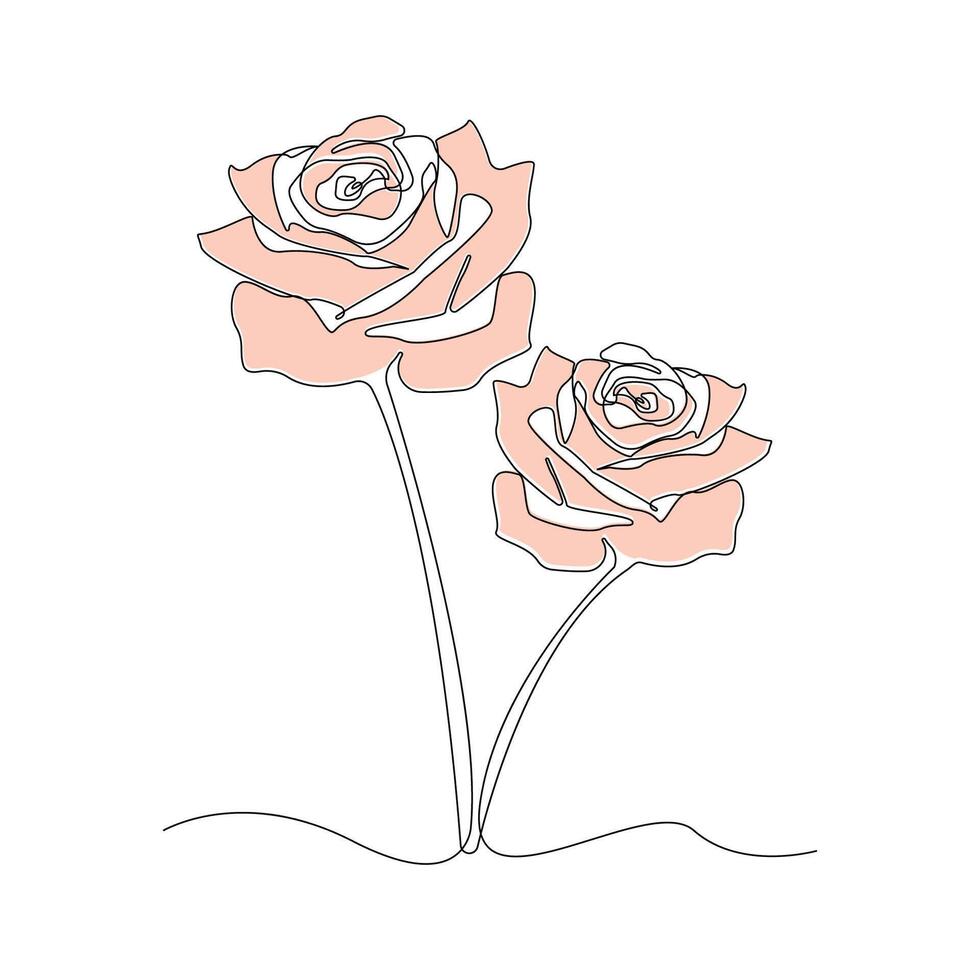 Hand-drawn rose line art drawing. Simple rose flower linear icon vector