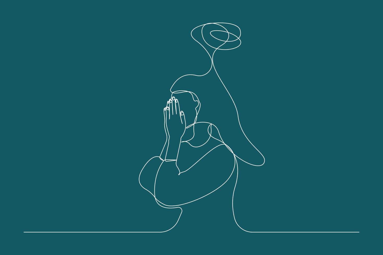 Woman suffering from depression isolated line drawing. Mental disorder concept hand-drawn illustration vector