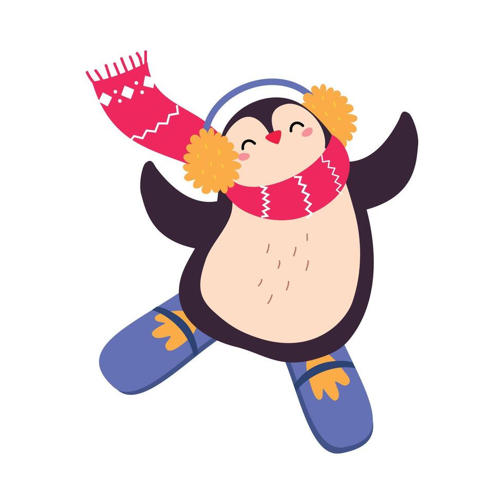 Xmas Penguin Cartoon Character, Merry Christmas and Happy New Year Cartoon Style Illustration vector