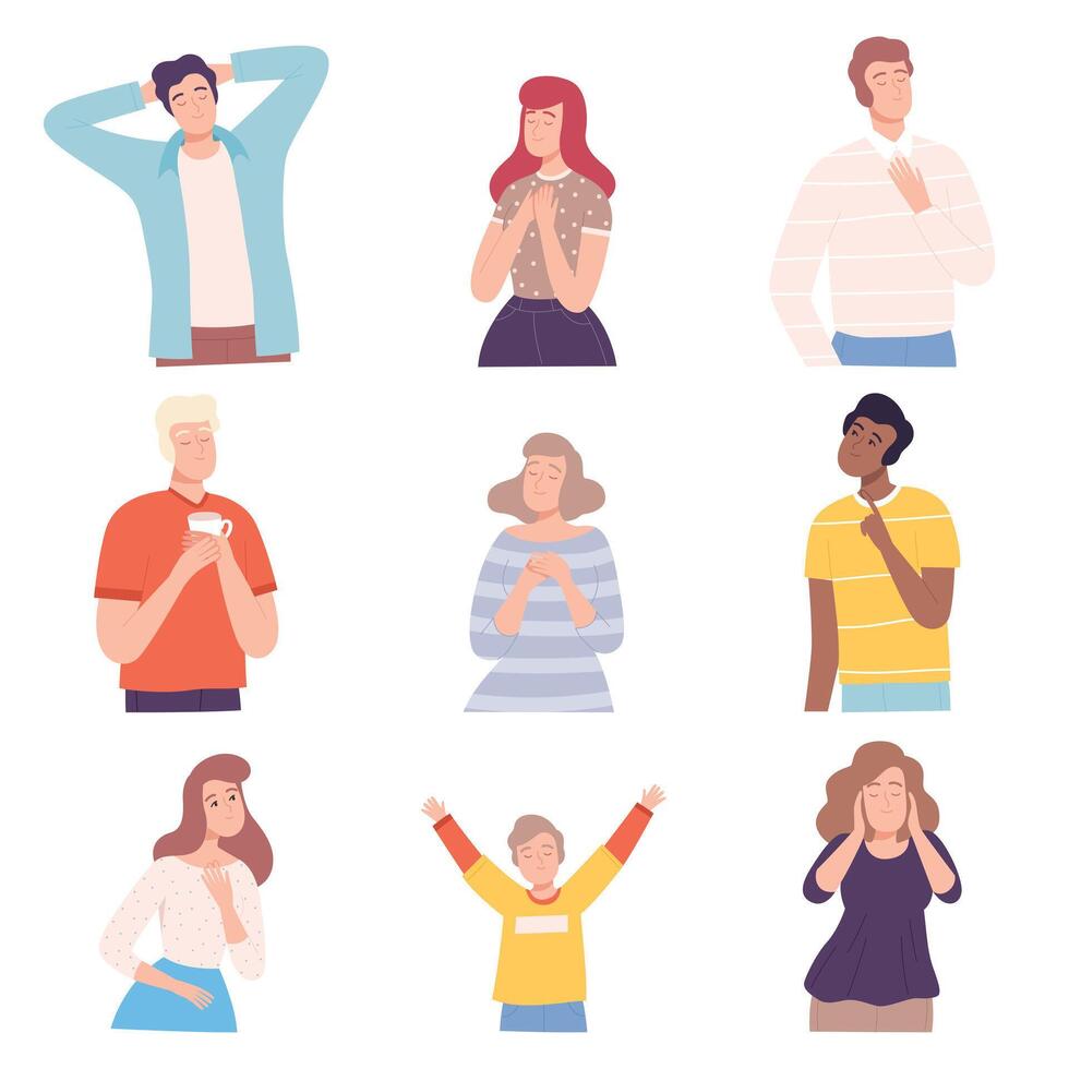 People Dreaming about Something Set, Human Imagination Concept Cartoon Style Illustration vector