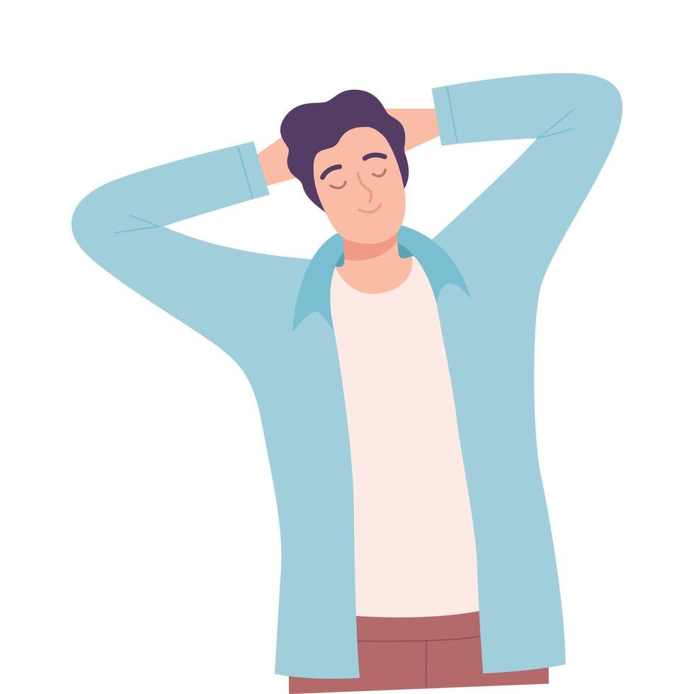 Relaxed Man Dreaming about Something with his Hands Behind his Head, People Imagination Concept Cartoon Style Illustration vector