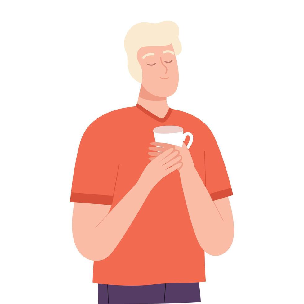 Relaxed Man with Cup of Tea Dreaming about Something, People Imagination Concept Cartoon Style Illustration vector