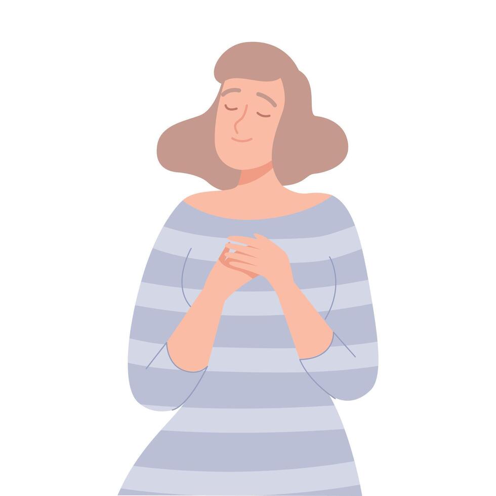 Relaxed Young Woman Dreaming about Something, People Imagination Concept Cartoon Style Illustration Isolated on White Background vector