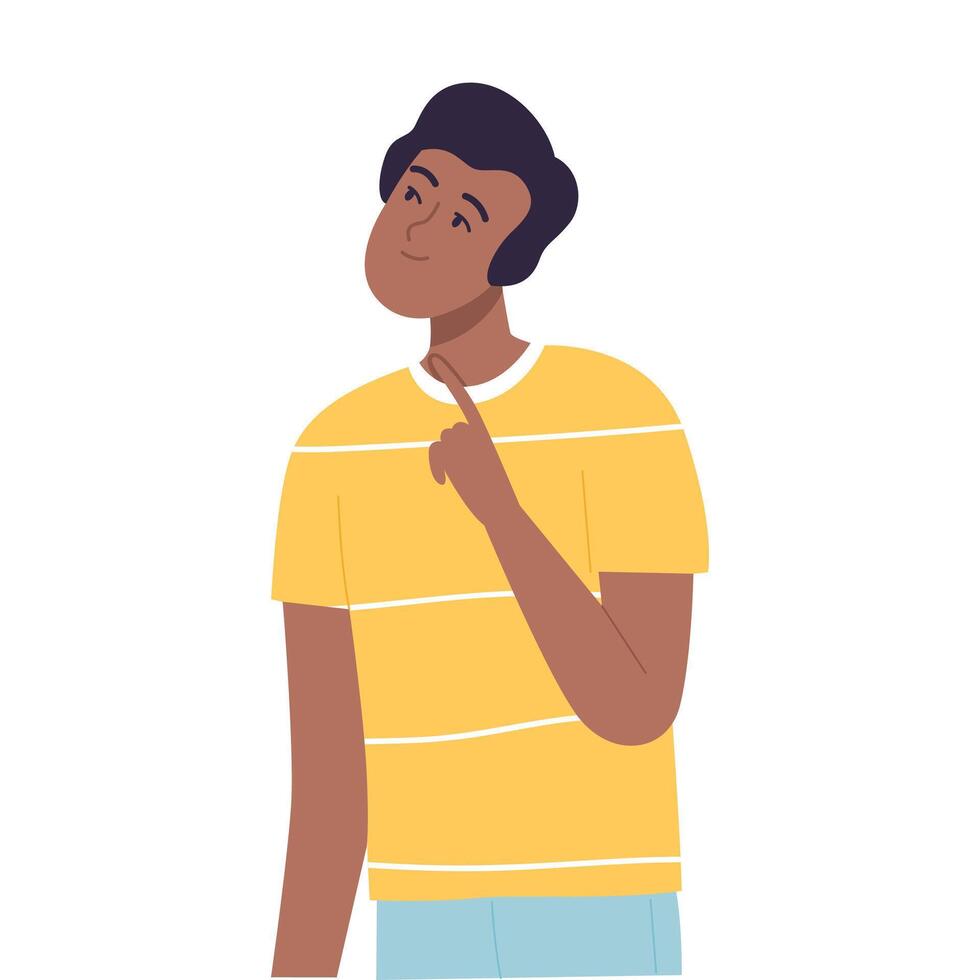 Smiling African American Man Dreaming about Something, People Imagination Concept Cartoon Style Illustration vector